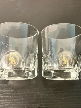 Wild Turkey Bourbon Whiskey Gold Logo Heavy Rocks Glasses Set of 2